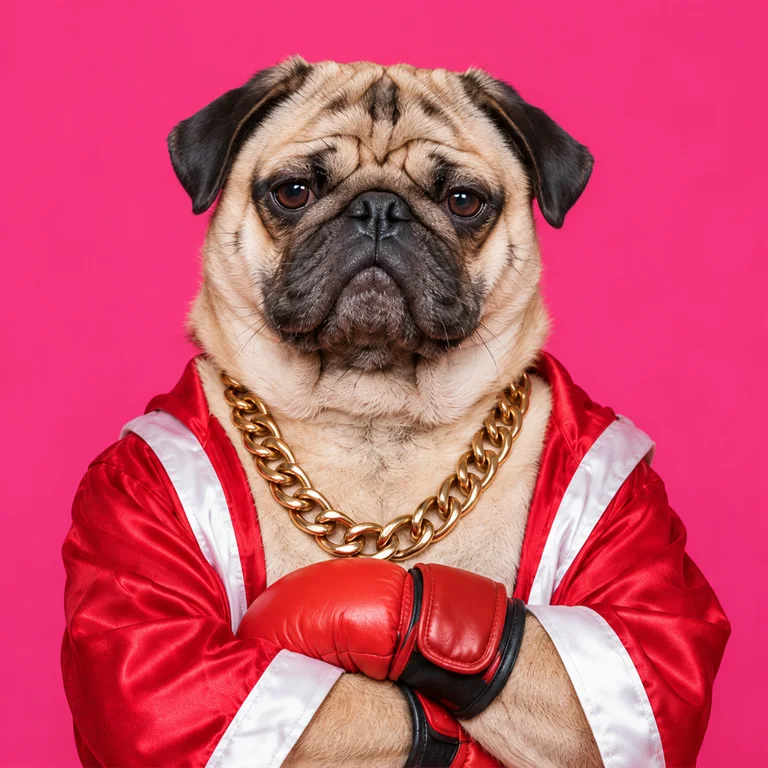 The pug, its face